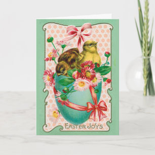 Vintage Chicks with Easter Egg Easter Greeting Holiday Card