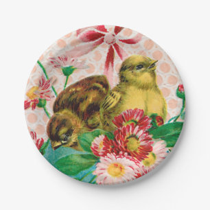 Vintage Chicks with Easter Egg Easter Greeting Paper Plate