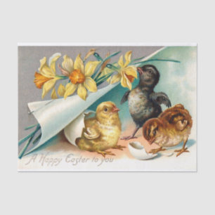 Vintage Chicks with Yellow Flowers Easter Greeting Tissue Paper