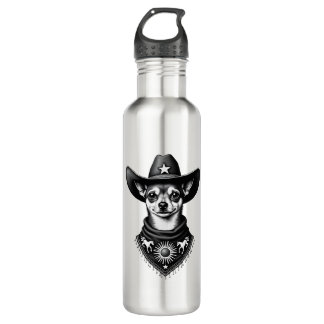 Vintage Chihuahua Cowboy Engraving Style Western D 710 Ml Water Bottle