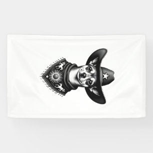 Vintage Chihuahua Cowboy Engraving Style Western D Banner