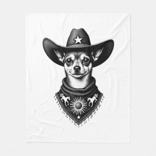 Vintage Chihuahua Cowboy Engraving Style Western D Fleece Blanket