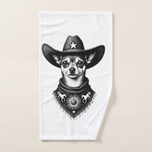 Vintage Chihuahua Cowboy Engraving Style Western D Hand Towel