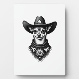 Vintage Chihuahua Cowboy Engraving Style Western D Plaque