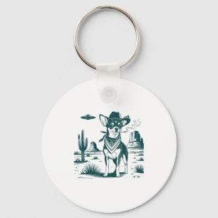 Vintage Chihuahua Cowboys Ufo Western Funny Dog T- Key Ring