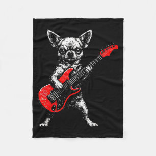 Vintage chihuahua rock funny dog playing guitar do fleece blanket