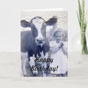 Vintage Child and Cow Birthday CArd