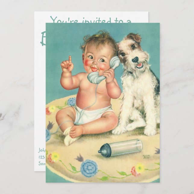 Vintage Child and Dog Birthday Party Invitation (Front/Back)