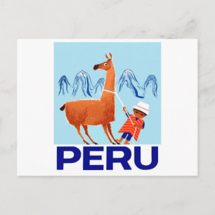 Vintage Child and Llama Peru Travel Poster Postcard