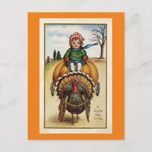 Vintage Child And Turkey Postcard