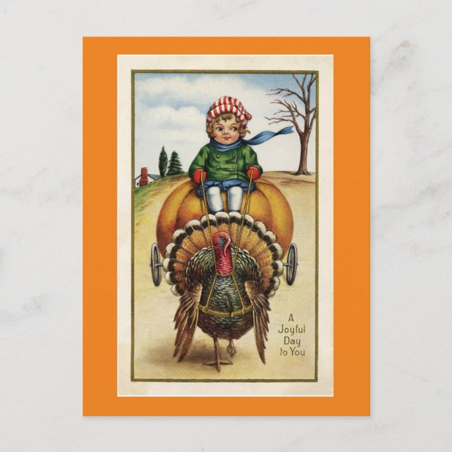 Vintage Child And Turkey Postcard (Front)