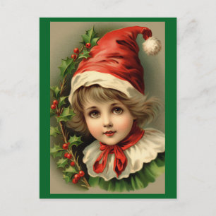 Vintage Child As An Elf Holiday Postcard
