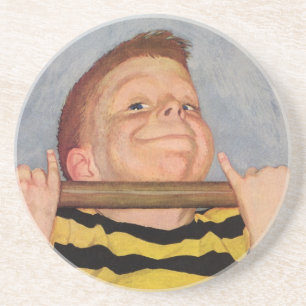 Vintage Child, Boy Doing Chin Ups, Exercise Sports Coaster