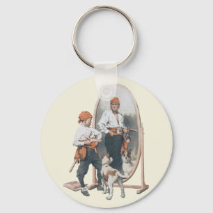 Vintage Child, Boy Pirate, Dog, Mirror, Buccaneer Key Ring
