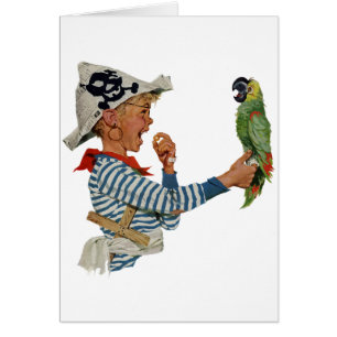 Vintage Child, Boy Playing Pirate Parrot Bird
