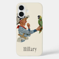 Vintage Child, Boy Playing Pirate Parrot Bird