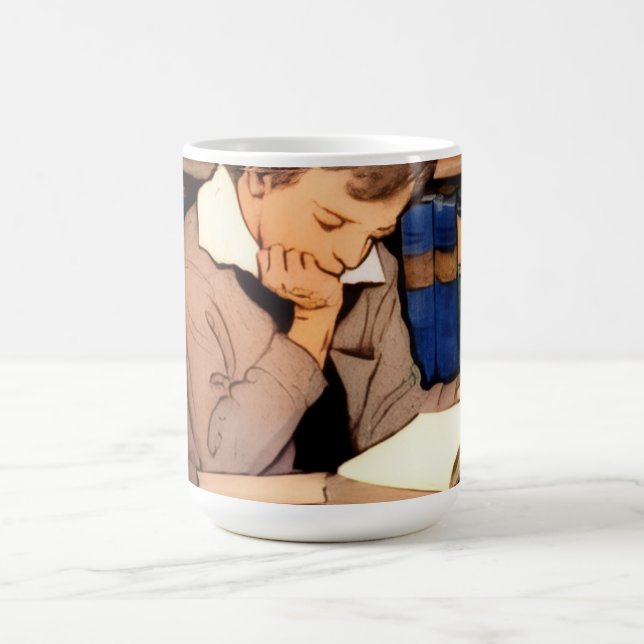Vintage Child Boy Reading Library Book Coffee Mug (Center)