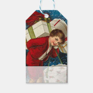 Vintage Child Carrying Christmas Packages Gift Tags