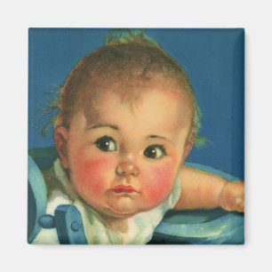 Vintage Child, Cute Baby Boy or Girl in Highchair Magnet