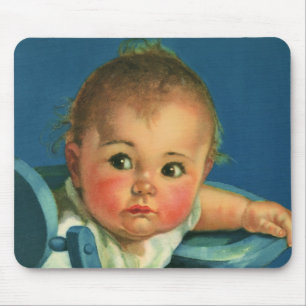 Vintage Child, Cute Baby Boy or Girl in Highchair Mouse Pad