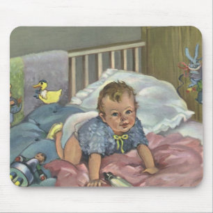 Vintage Child, Cute Baby Playing in Crib, Nap Time Mouse Pad