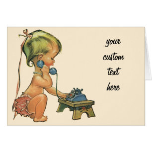 Vintage Child Cute Blonde Girl Talking on Toy Phon