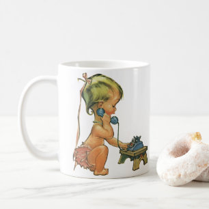 Vintage Child Cute Blonde Girl Talking on Toy Phon Coffee Mug