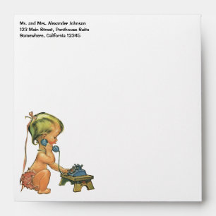 Vintage Child Cute Blonde Girl Talking on Toy Phon Envelopes