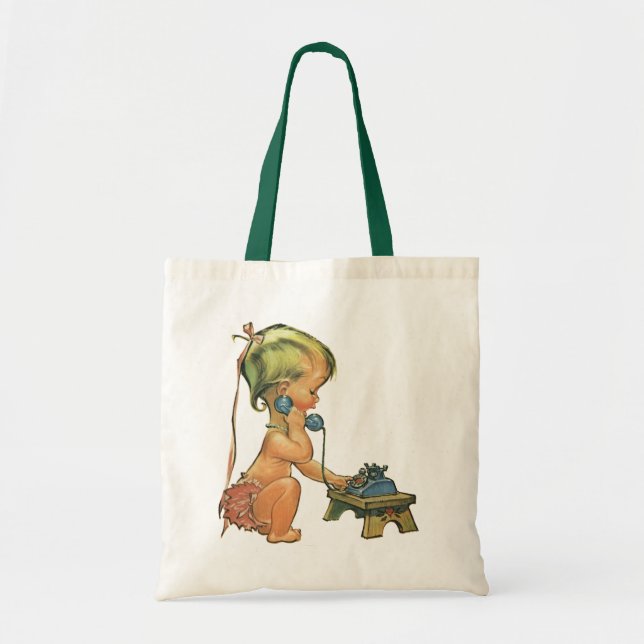 Vintage Child Cute Blonde Girl Talking on Toy Phon Tote Bag (Front)