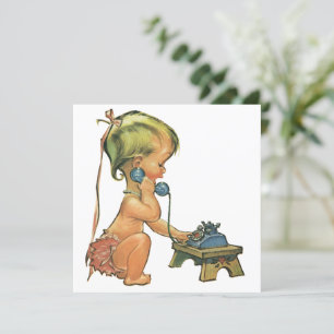 Vintage Child Cute Girl on Toy Phone Invitation