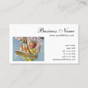 Vintage Child, Girl Swinging on a Tree Swing Play Business Card