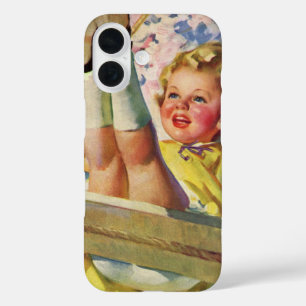 Vintage Child, Girl Swinging on a Tree Swing Play iPhone 16 Case
