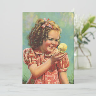 Vintage Child, Happy Smile, Girl with Baby Chick