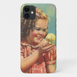 Vintage Child, Happy Smile, Girl with Baby Chick iPhone 11 Case
