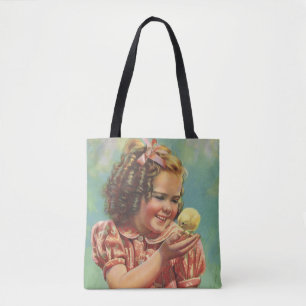 Vintage Child, Happy Smile, Girl with Baby Chick Tote Bag
