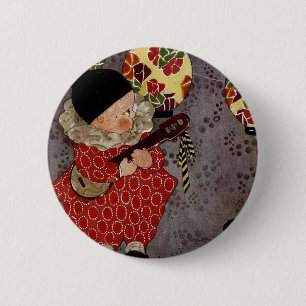 Vintage Child Harlequin, Musician Playing Banjo 6 Cm Round Badge