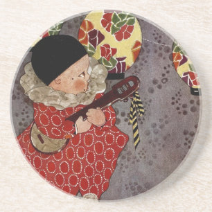 Vintage Child Harlequin, Musician Playing Banjo Coaster