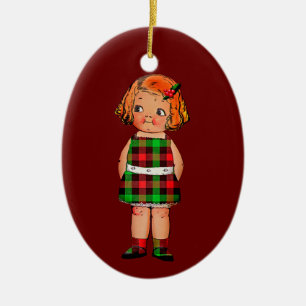 Vintage Child in Red & Green Checkered Plaid Ceramic Ornament