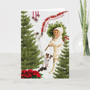 Vintage Child & Jack Russell Merry Christmas Holiday Card