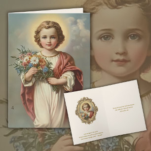 Vintage Child Jesus Floral Religious Friendship Thank You Card