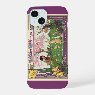 Vintage Child on an Easter Egg Hunt with Animals iPhone 15 Case