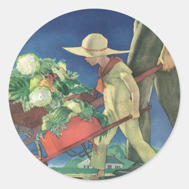 Vintage Child, Organic Gardening; Victory Garden Classic Round Sticker (Front)