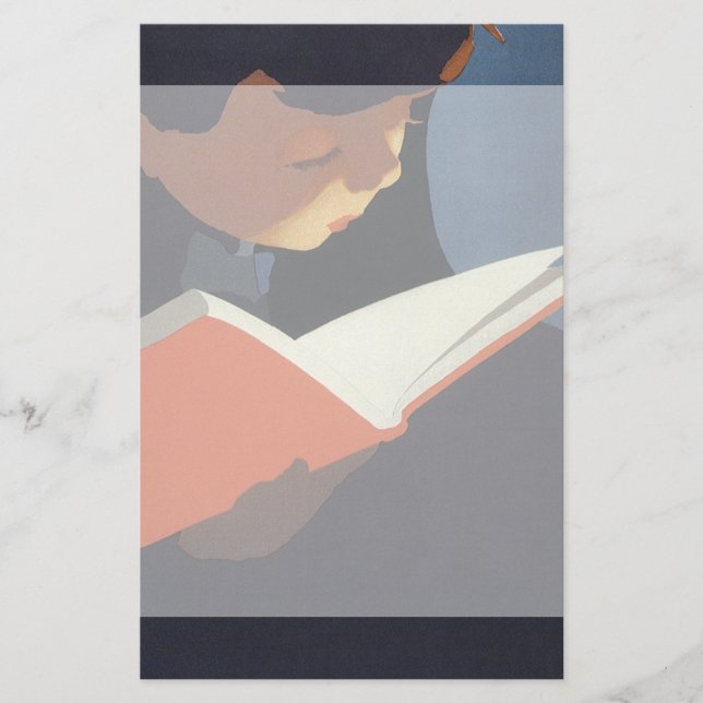 Vintage Child Reading a Book From the Library (Front)