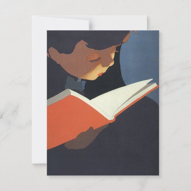 Vintage Child Reading a Book From the Library (Front)