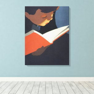 Vintage Child Reading a Book From the Library Canvas Print