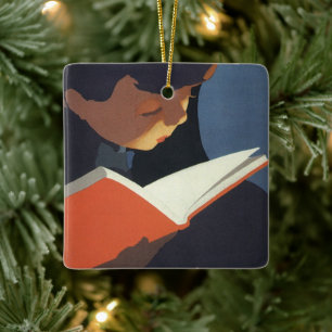 Vintage Child Reading a Book From the Library Ceramic Tree Decoration