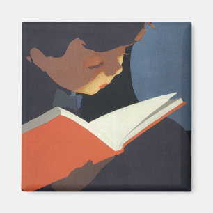 Vintage Child Reading a Book From the Library Magnet