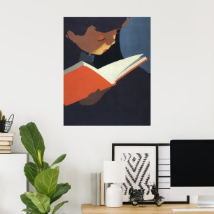Vintage Child Reading a Book From the Library Poster