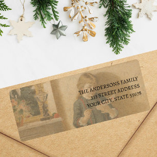 Vintage Child with Christmas Greeting Label Return Address Label