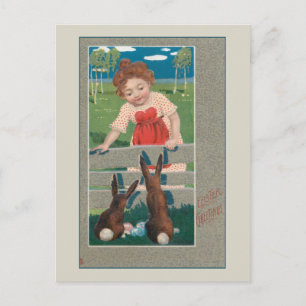 Vintage Child with Easter Eggs and Bunnies Postcard